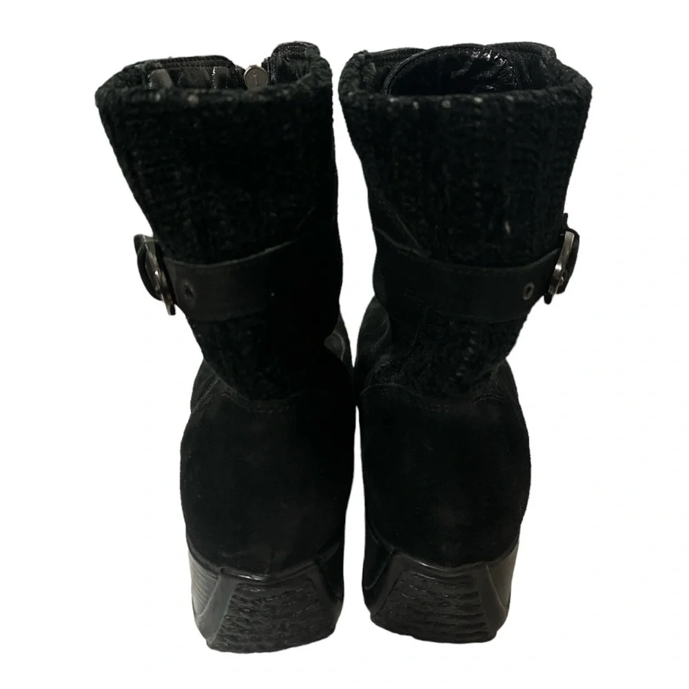 EUC - Aquatalia Black Suede Leather Zip Up Wedge Calf Boots - size 9